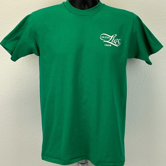 Vintage 80s Irish Lies Band Local Crew T Shirt Mens Small Ireland Roadie Green - Picture 2 of 8
